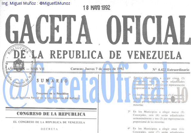 Gaceta Oficial 4422 del 7 Mayo 1992