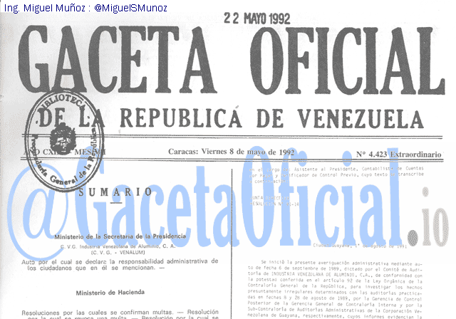 Gaceta Oficial 4423 del 8 Mayo 1992