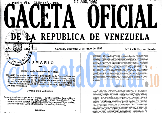 Gaceta Oficial 4434 del 3 Junio 1992