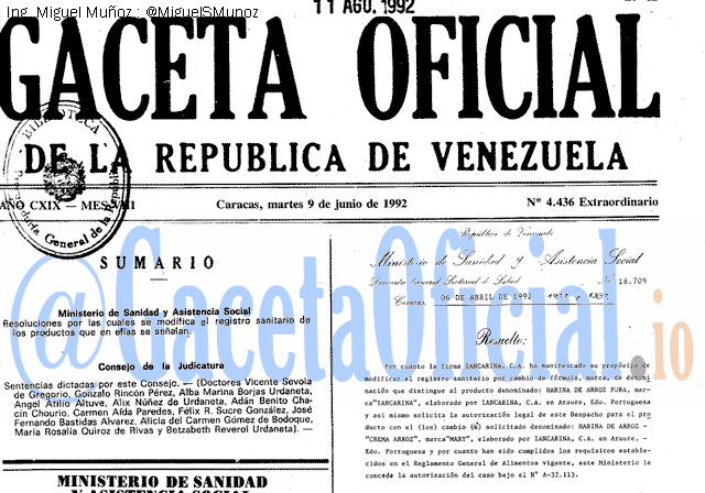 Gaceta Oficial 4436 del 6 Junio 1992