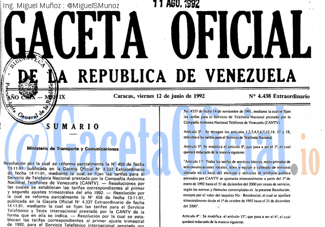 Gaceta Oficial 4438 del 12 Junio 1992