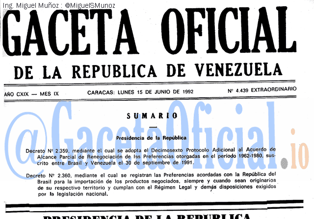 Gaceta Oficial 4439 del 15 Junio 1992