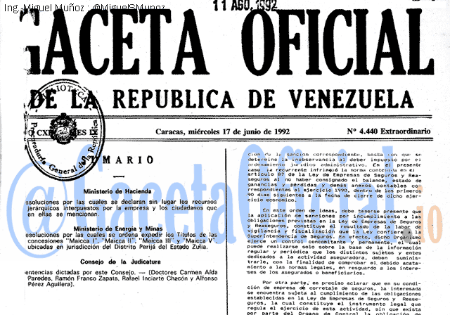Gaceta Oficial 4440 del 17 Junio 1992
