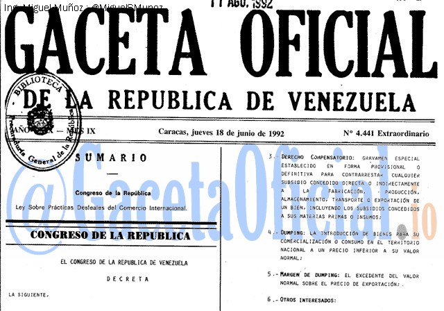 Gaceta Oficial 4441 del 18 Junio 1992