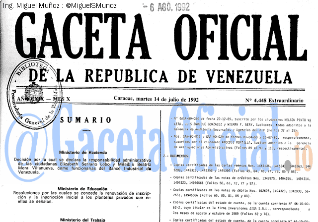 Gaceta Oficial 4448 del 14 Julio 1992
