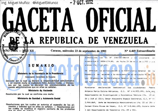 Gaceta Oficial 4469 del 23 Septiembre 1992
