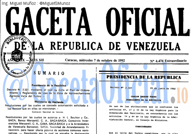 Gaceta Oficial 4474 del 7 Octubre 1992
