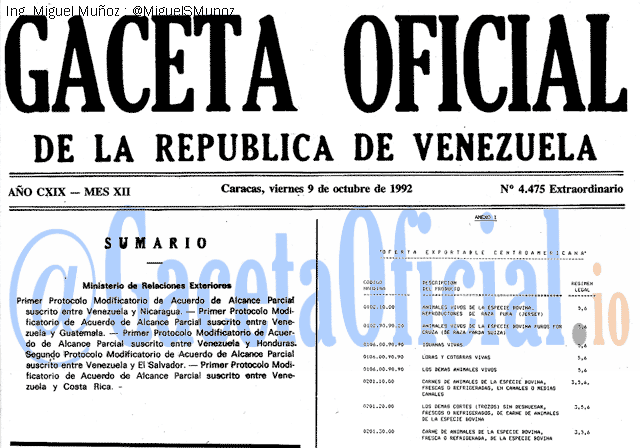 Gaceta Oficial 4475 del 9 Octubre 1992