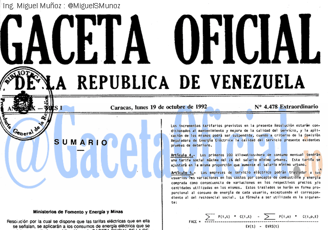 Gaceta Oficial 4478 del 19 Octubre 1992