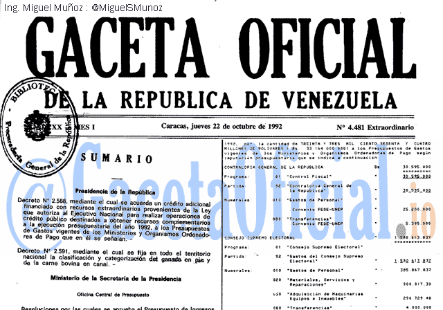 Gaceta Oficial 4481 del 22 Octubre 1992