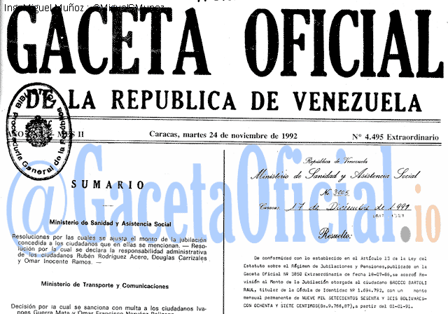 Gaceta Oficial 4495 del 24 Noviembre 1992