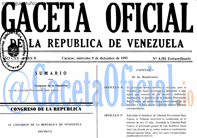 Gaceta Oficial 4501 del 9 Diciembre 1992