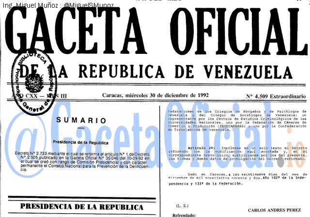 Gaceta Oficial 4509 del 30 Diciembre 1992