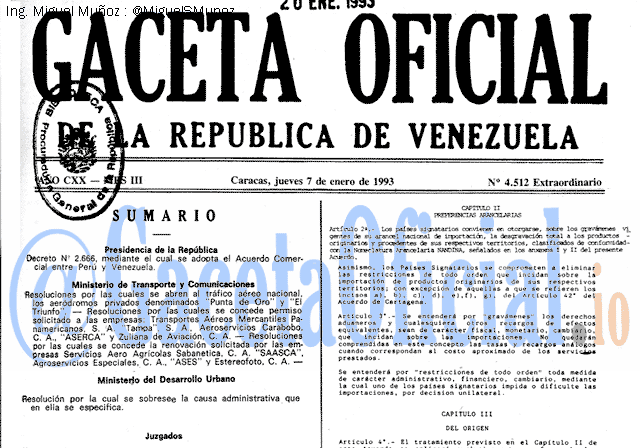 Gaceta Oficial 4512 del 7 Enero 1993
