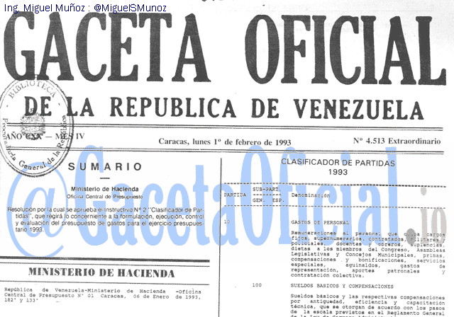 Gaceta Oficial 4513 del 1 Febrero 1993