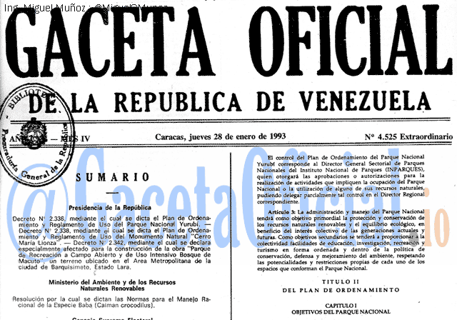 Gaceta Oficial 4525 del 28 Enero 1993