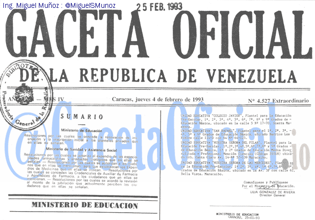 Gaceta Oficial 4527 del 4 Febrero 1993