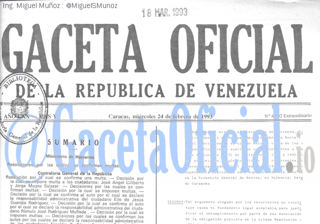 Gaceta Oficial 4532 del 24 Febrero 1993