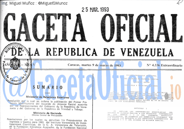 Gaceta Oficial 4536 del 9 Marzo 1993