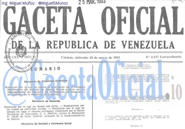 Gaceta Oficial 4537 del 10 Marzo 1993