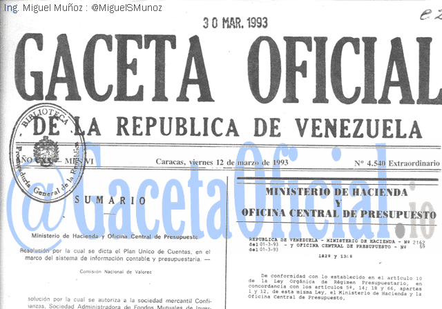 Gaceta Oficial 4540 del 12 Marzo 1993