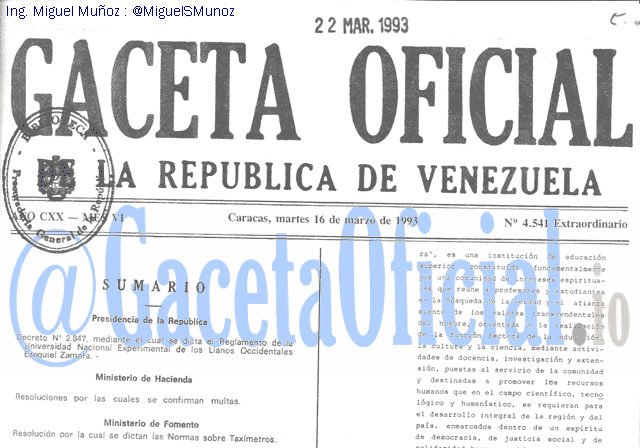 Gaceta Oficial 4541 del 16 Marzo 1993