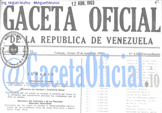 Gaceta Oficial 4544 del 19 Marzo 1993
