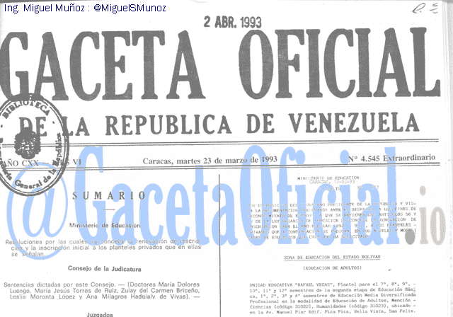 Gaceta Oficial 4545 del 23 Marzo 1993
