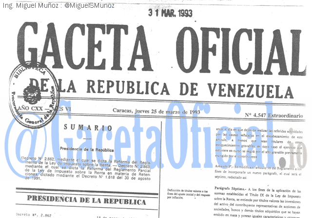 Gaceta Oficial 4547 del 25 Marzo 1993