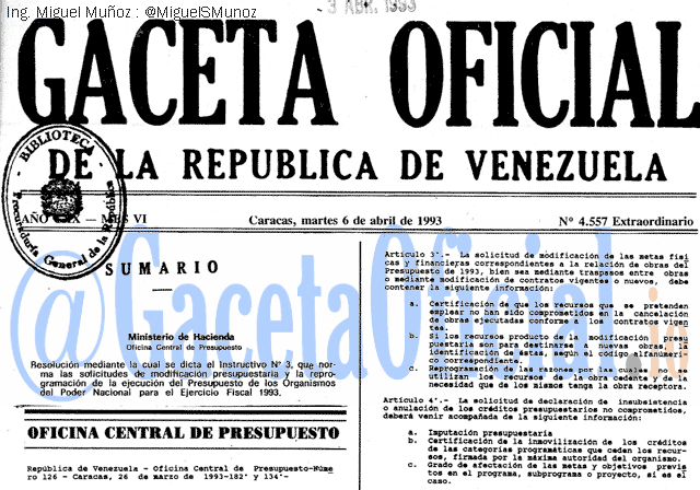 Gaceta Oficial 4557 del 6 Abril 1993