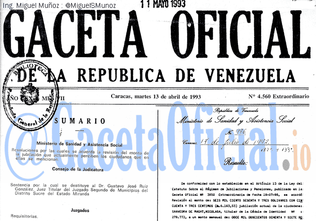 Gaceta Oficial 4560 del 13 Abril 1993