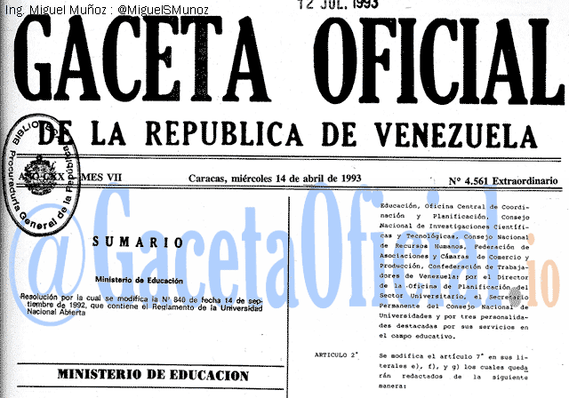 Gaceta Oficial 4561 del 14 Abril 1993