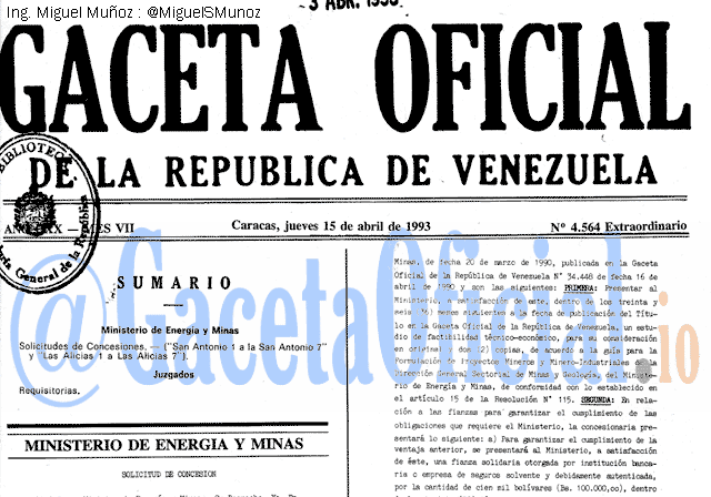 Gaceta Oficial 4564 del 15 Abril 1993
