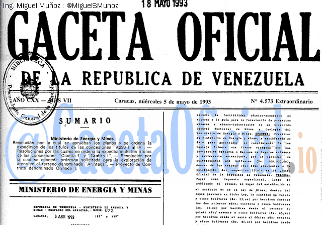 Gaceta Oficial 4573 del 5 Mayo 1993
