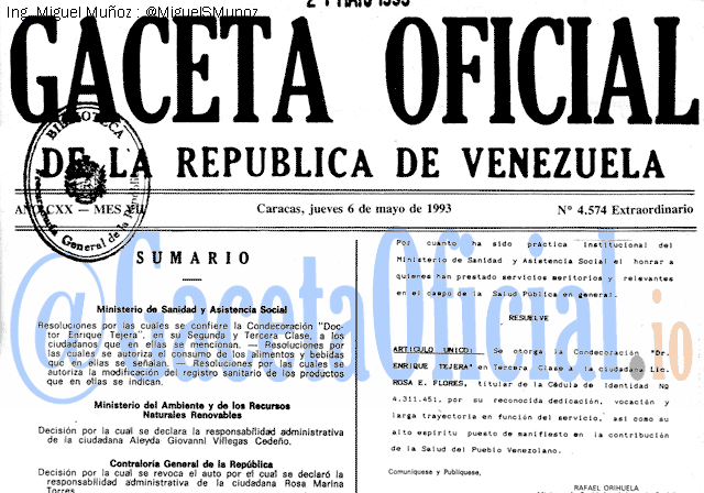 Gaceta Oficial 4574 del 6 Mayo 1993