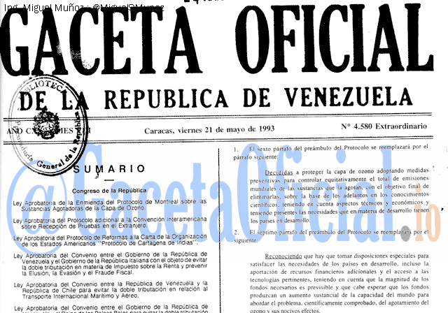 Gaceta Oficial 4580 del 21 Mayo 1993
