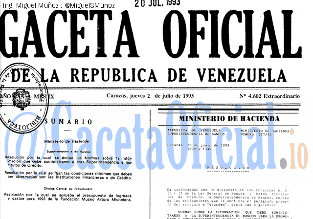 Gaceta Oficial 4602 del 2 Julio 1993