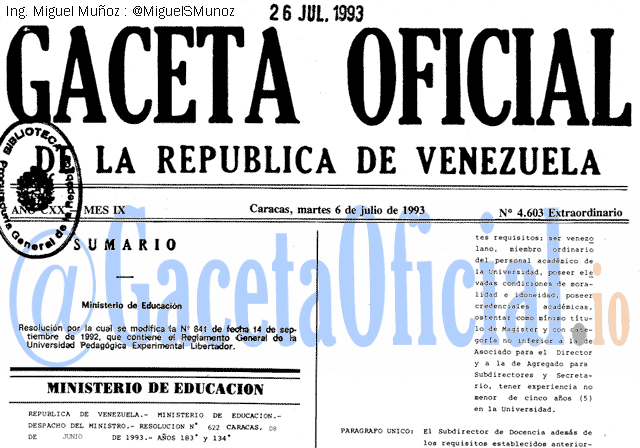 Gaceta Oficial 4603 del 6 Julio 1993