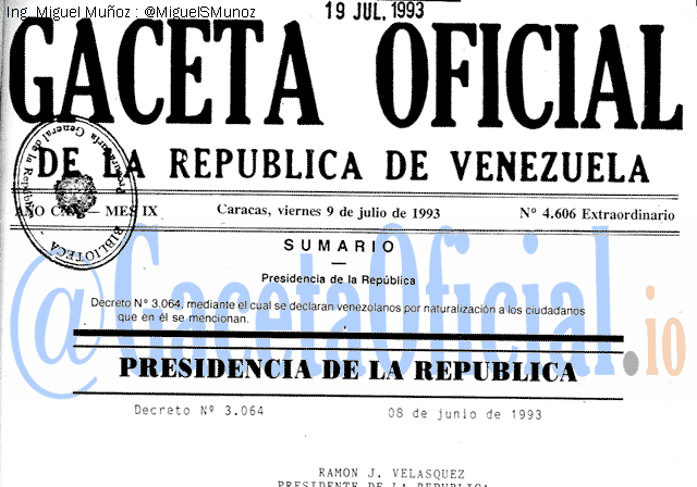 Gaceta Oficial 4606 del 9 Julio 1993