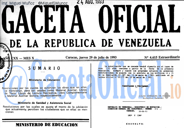 Gaceta Oficial 4615 del 29 Julio 1993