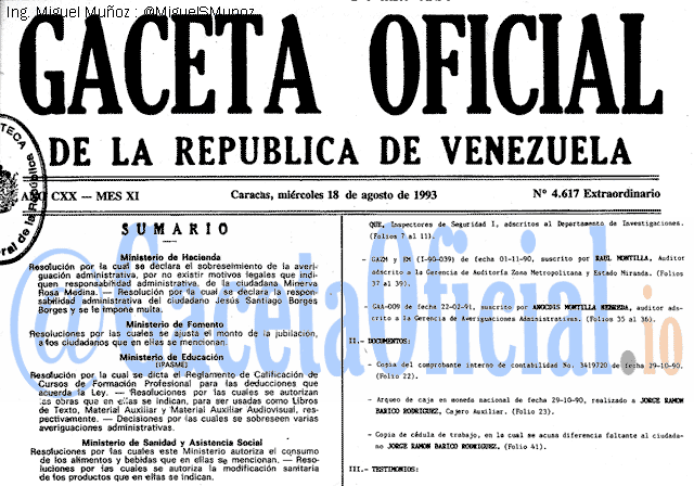 Gaceta Oficial 4617 del 18 Agosto 1993
