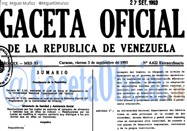 Gaceta Oficial 4622 del 3 Septiembre 1993
