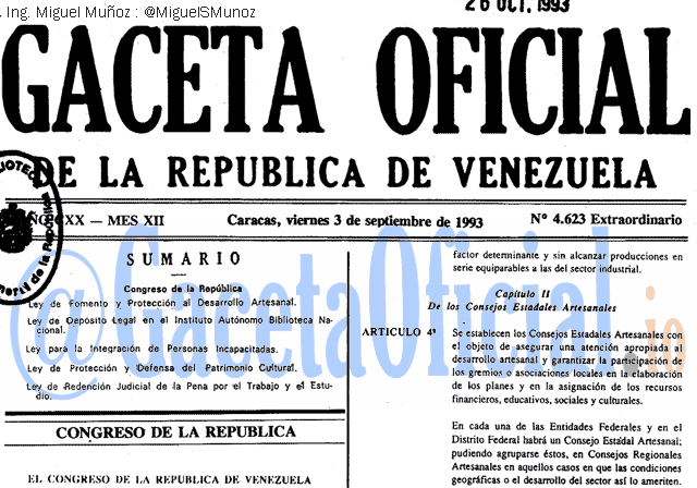 Gaceta Oficial 4623 del 3 Septiembre 1993