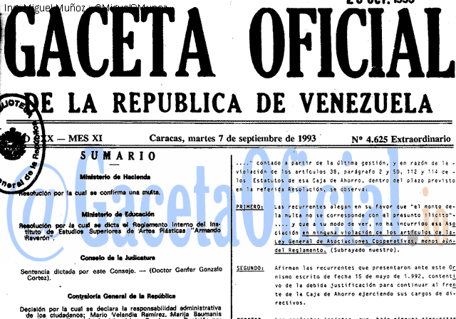 Gaceta Oficial 4625 del 7 Septiembre 1993