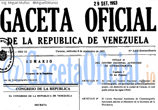 Gaceta Oficial 4626 del 8 Septiembre 1993