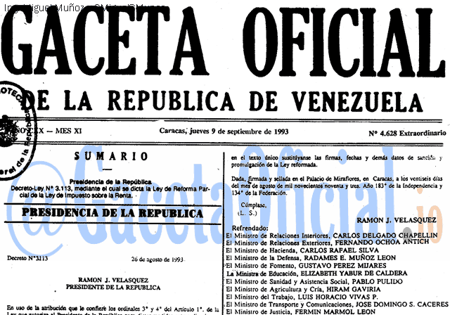Gaceta Oficial 4628 del 9 Septiembre 1993