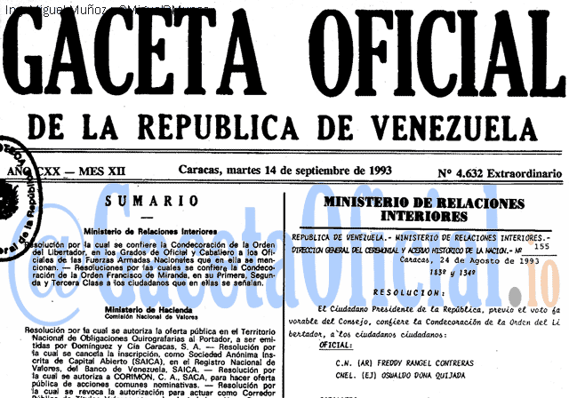 Gaceta Oficial 4632 del 14 Septiembre 1993