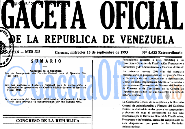Gaceta Oficial 4633 del 15 Septiembre 1993