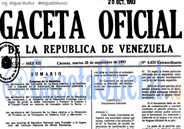 Gaceta Oficial 4635 del 28 Septiembre 1993