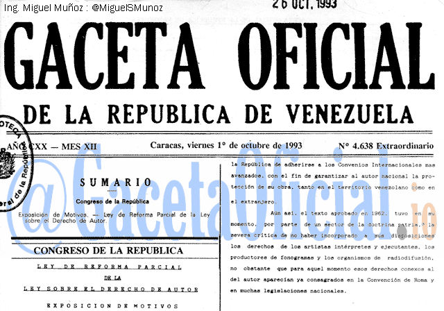 Gaceta Oficial 4638 del 1 Octubre 1993